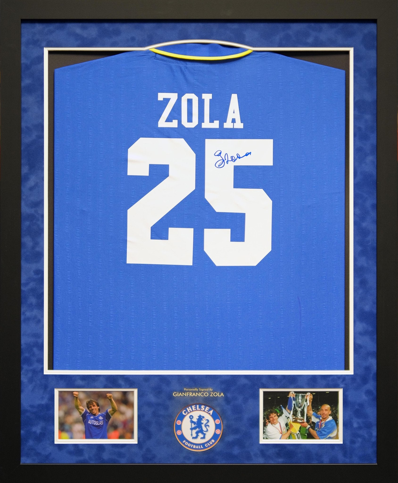 Zola Signed Chelsea Shirt Framed Display - Memorabilia Framers Shop
